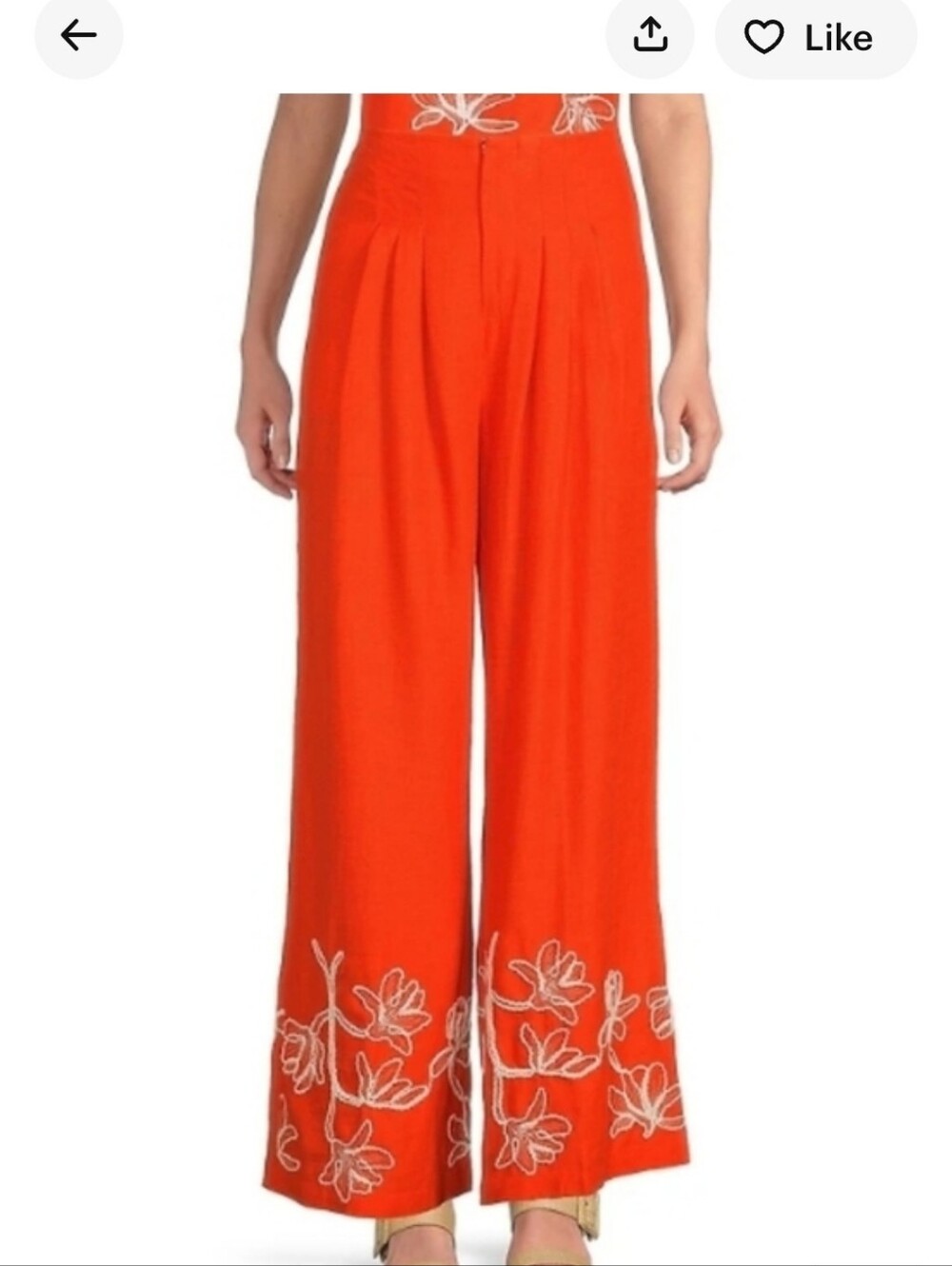 Alex Marie Embroidered Wide-Leg Orange Pants Size 6 - Picture 2 of 6